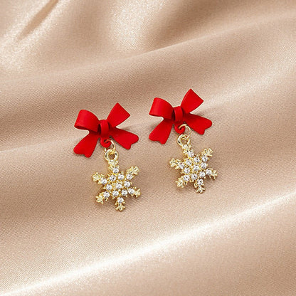 Christmas Fashion Alloy Earrings With Black Red Bowknot