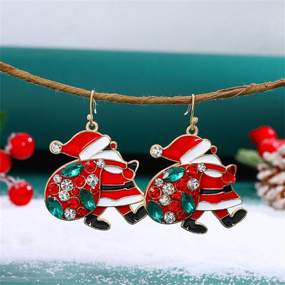 Christmas Earrings Alloy Gold Zircon Santa Claus Style