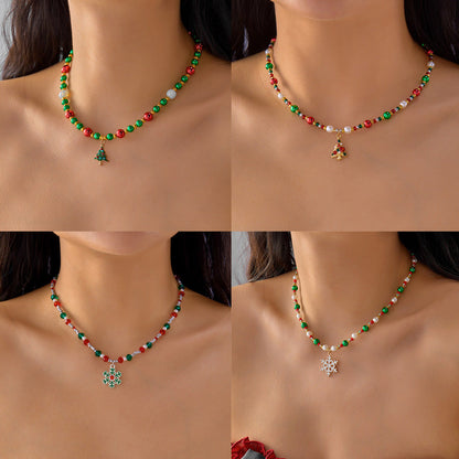 Christmas Fashion Alloy Beaded Necklace Red Green