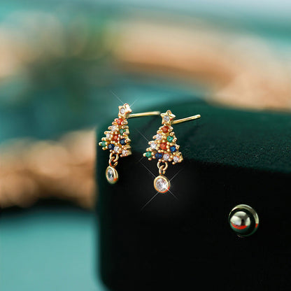 Christmas Tree Copper Zircon Fashion Earrings