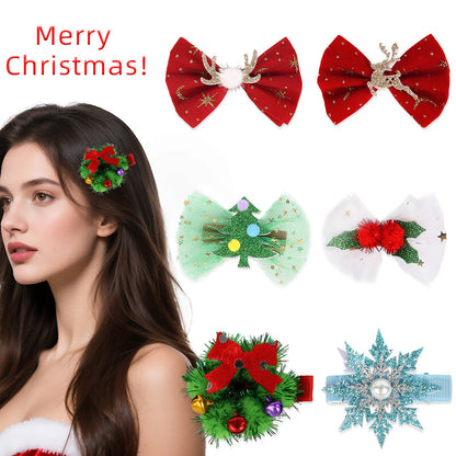 Christmas Cartoon Bow Hairpin Velvet Elk Bow