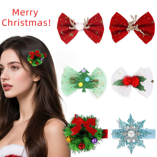 Christmas Cartoon Bow Hairpin Velvet Elk Bow