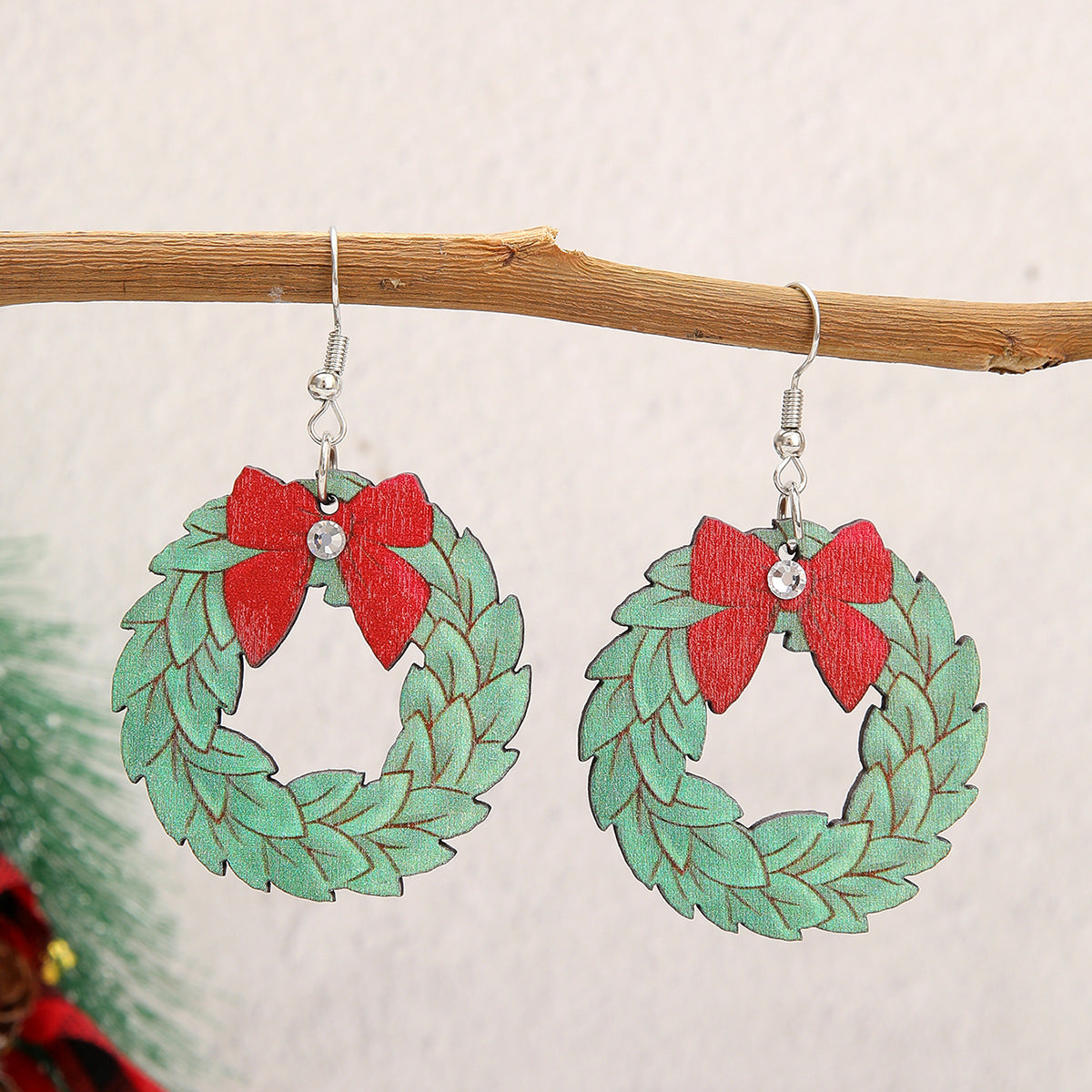 Christmas Wooden Earrings Snowman And Tree Style