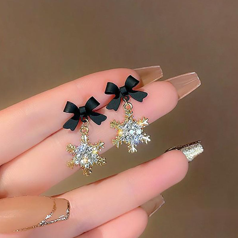 Christmas Fashion Alloy Earrings With Black Red Bowknot