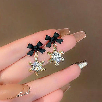Christmas Fashion Alloy Earrings With Black Red Bowknot