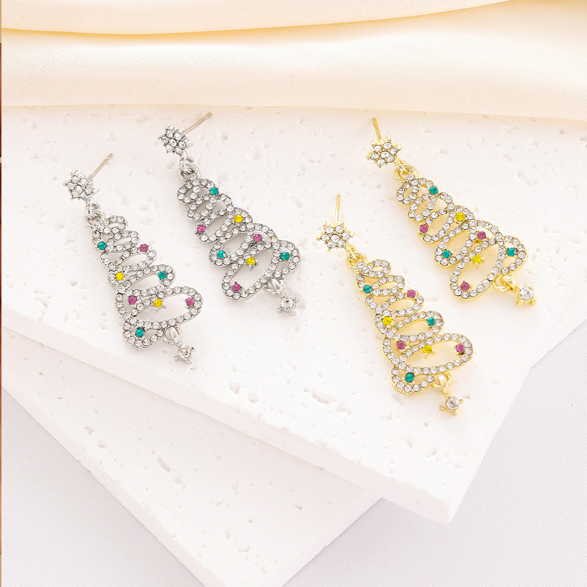 Christmas Fashion Zinc Alloy Tree Rhinestone Earrings