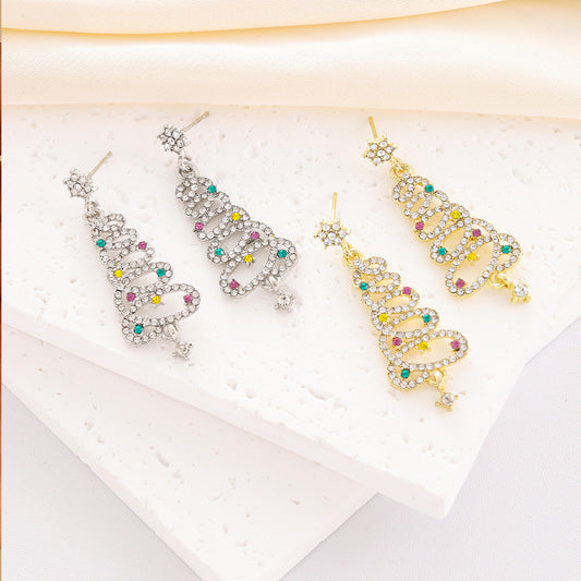 Christmas Fashion Zinc Alloy Tree Rhinestone Earrings