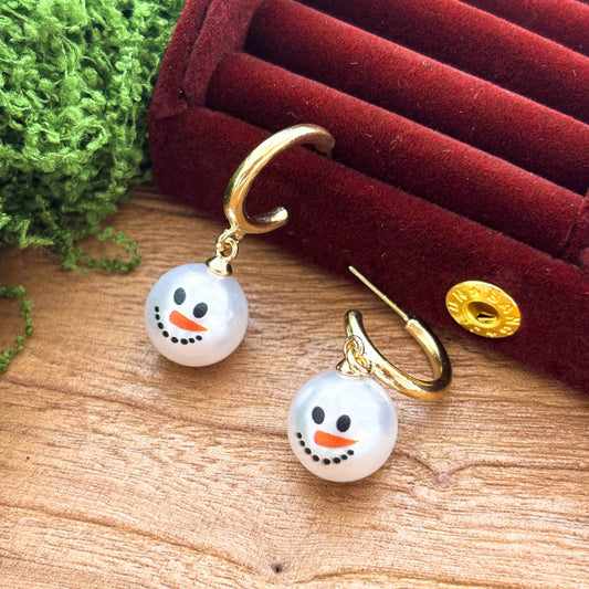 Christmas Imitation Pearl Snowman Earrings For Women