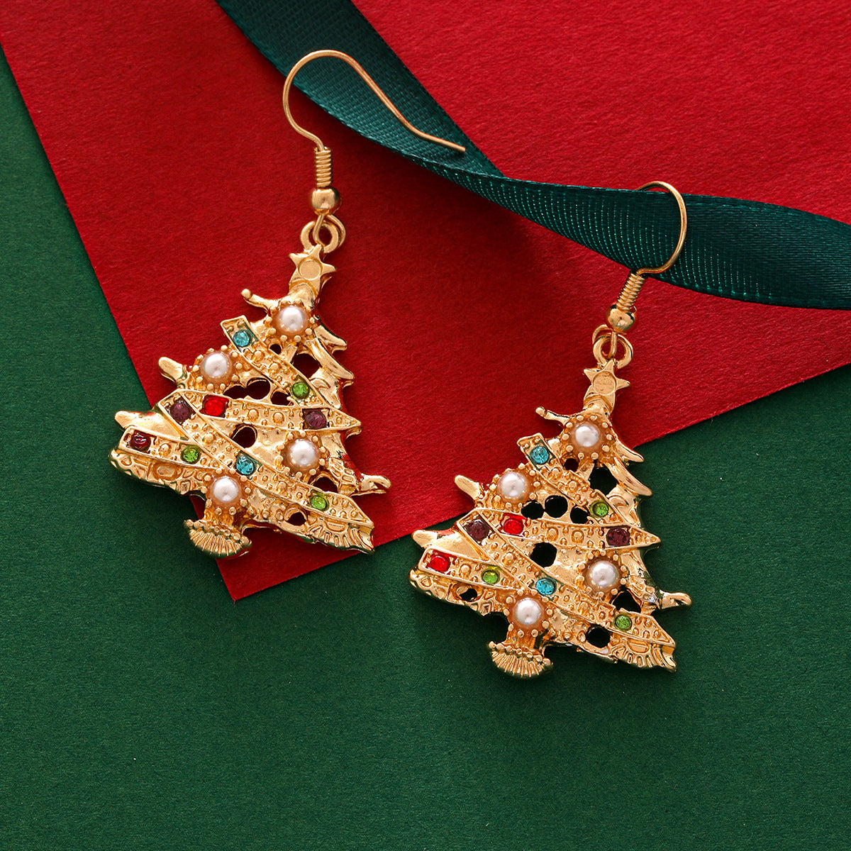 Christmas Multicolor Rhinestone Alloy Christmas Tree Earrings