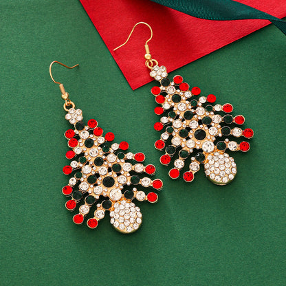 Christmas Alloy Fashion Tree Rhinestone Earrings Gold
