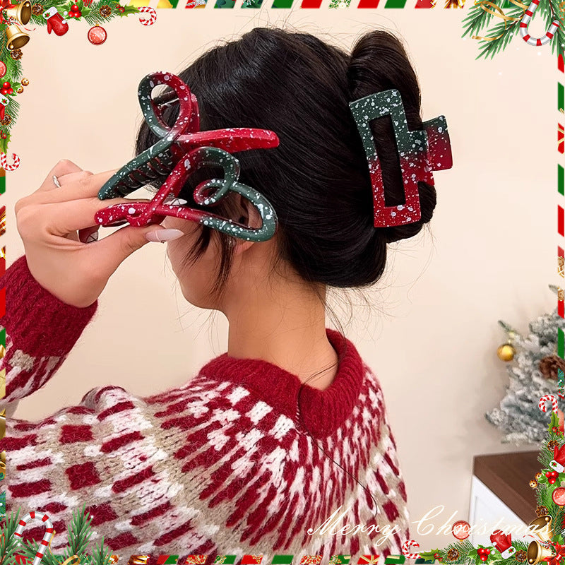 Christmas Red Green Gradient Plastic Snowflake Hairpin