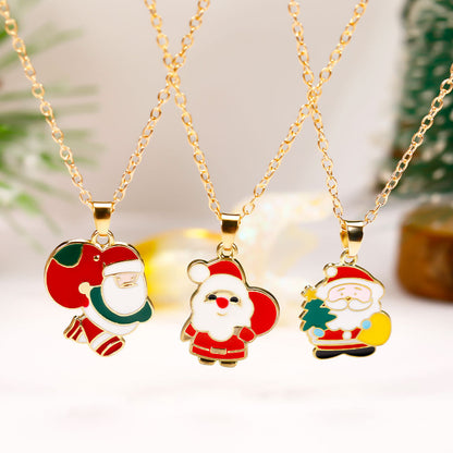 Christmas Alloy Santa Claus Tree Pendant Necklace