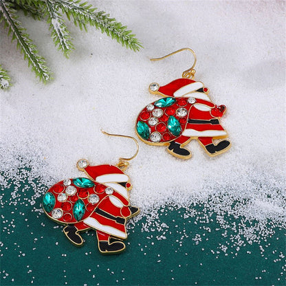 Christmas Earrings Alloy Gold Zircon Santa Claus Style