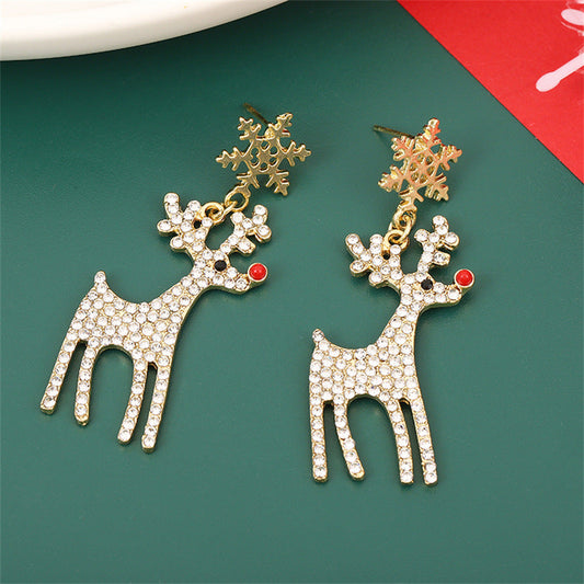 Christmas Alloy Snowflake Deer Earrings Gold