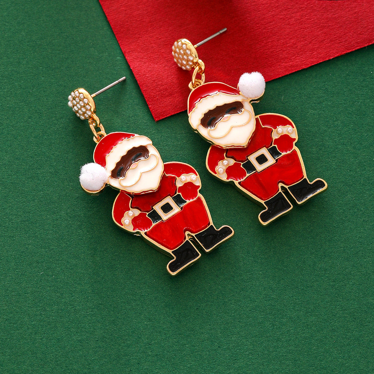 Christmas Cartoon Alloy Santa Claus Earrings Gold