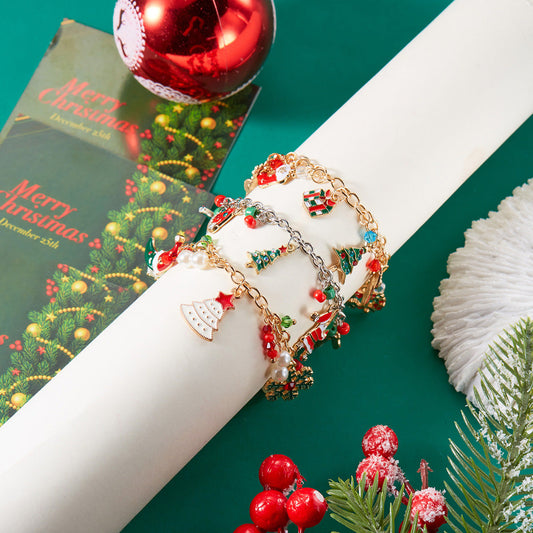 Christmas Alloy Pendant Bracelet With Santa Claus Design
