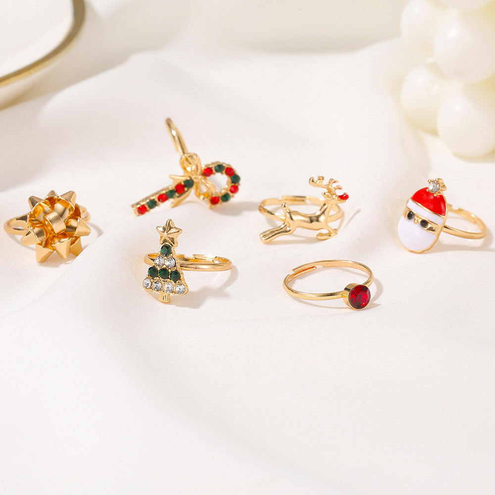 Christmas Tree Alloy Women Fashion Adjustable Rings Set