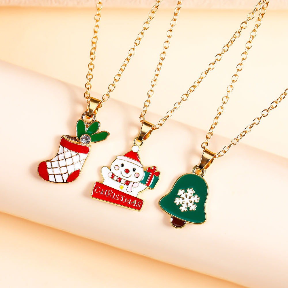 Christmas Alloy Santa Claus Tree Pendant Necklace
