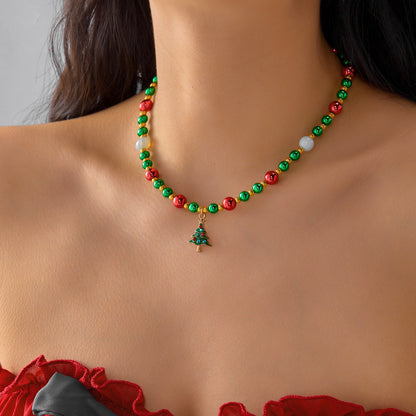 Christmas Fashion Alloy Beaded Necklace Red Green