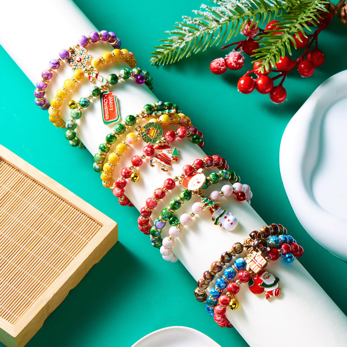 Christmas Alloy Beaded Bracelet Three Piece Set