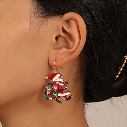 Christmas Earrings Alloy Gold Zircon Santa Claus Style