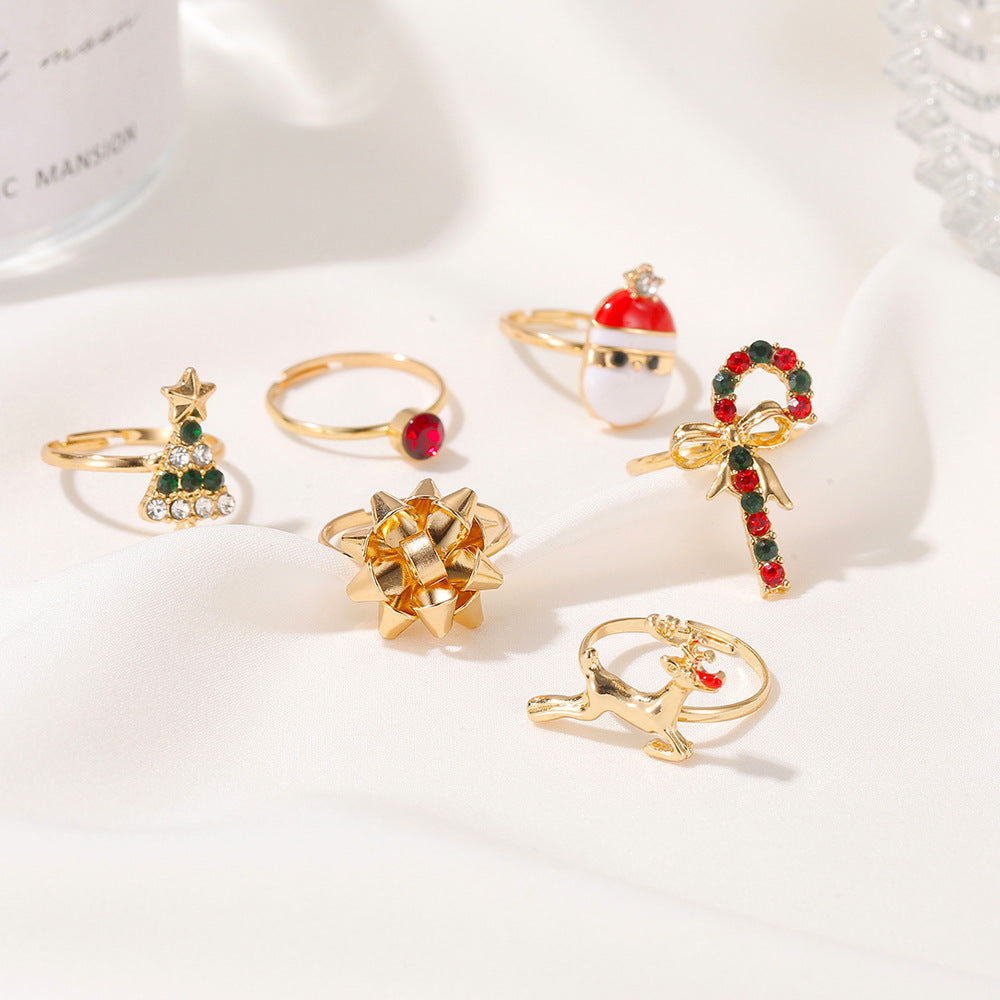 Christmas Tree Alloy Women Fashion Adjustable Rings Set
