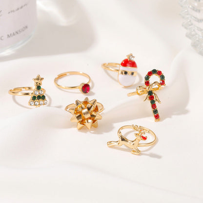 Christmas Tree Alloy Women Fashion Adjustable Rings Set