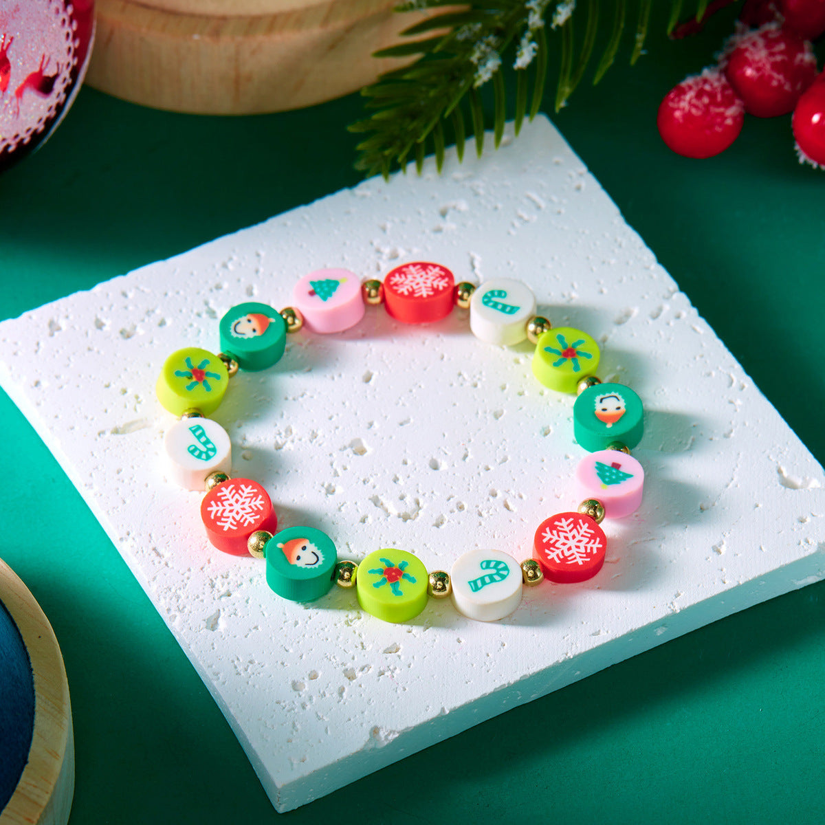Christmas Women Soft Pottery Beaded Bracelet