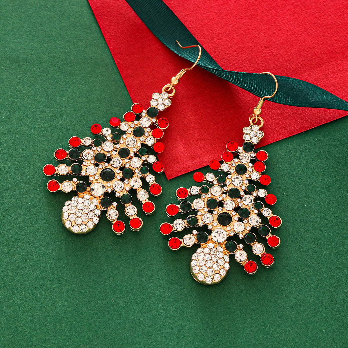 Christmas Alloy Fashion Tree Rhinestone Earrings Gold