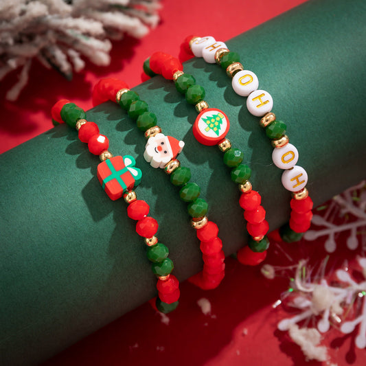 Christmas Women Soft Pottery Beaded Bracelet Set