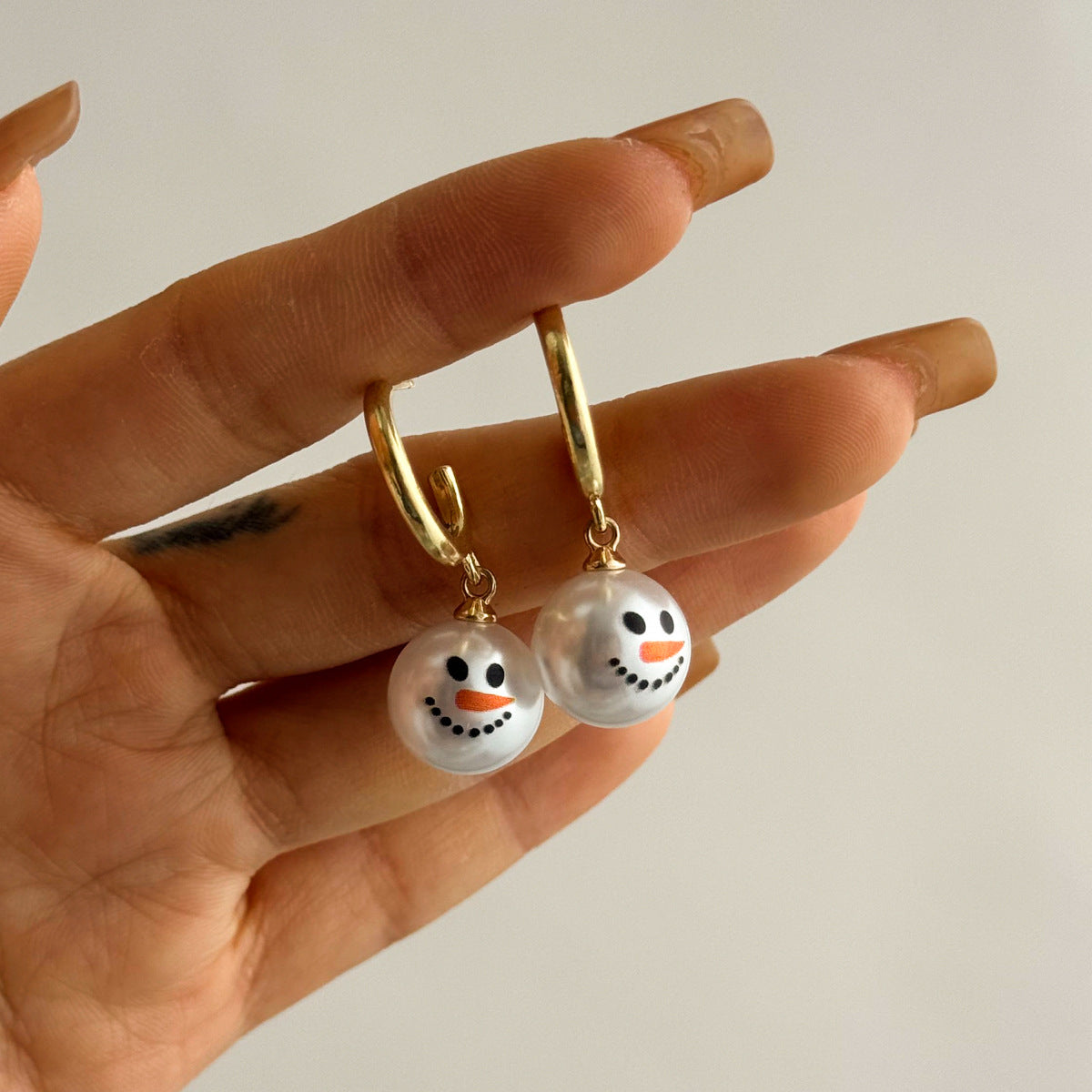 Christmas Imitation Pearl Snowman Earrings For Women