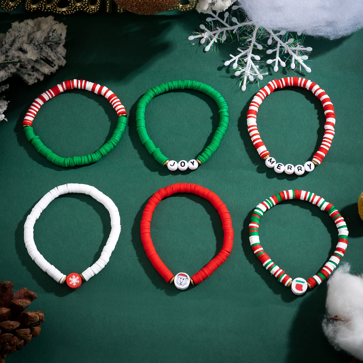 Christmas Women Soft Pottery Beaded Bracelet Set