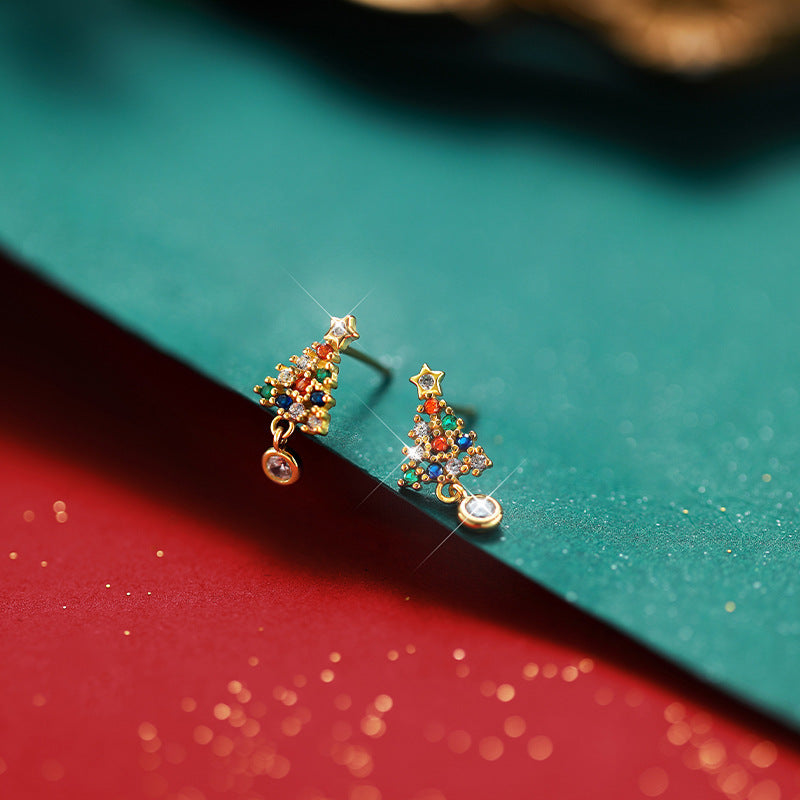 Christmas Tree Copper Zircon Fashion Earrings
