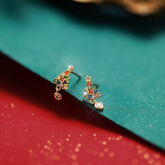 Christmas Tree Copper Zircon Fashion Earrings