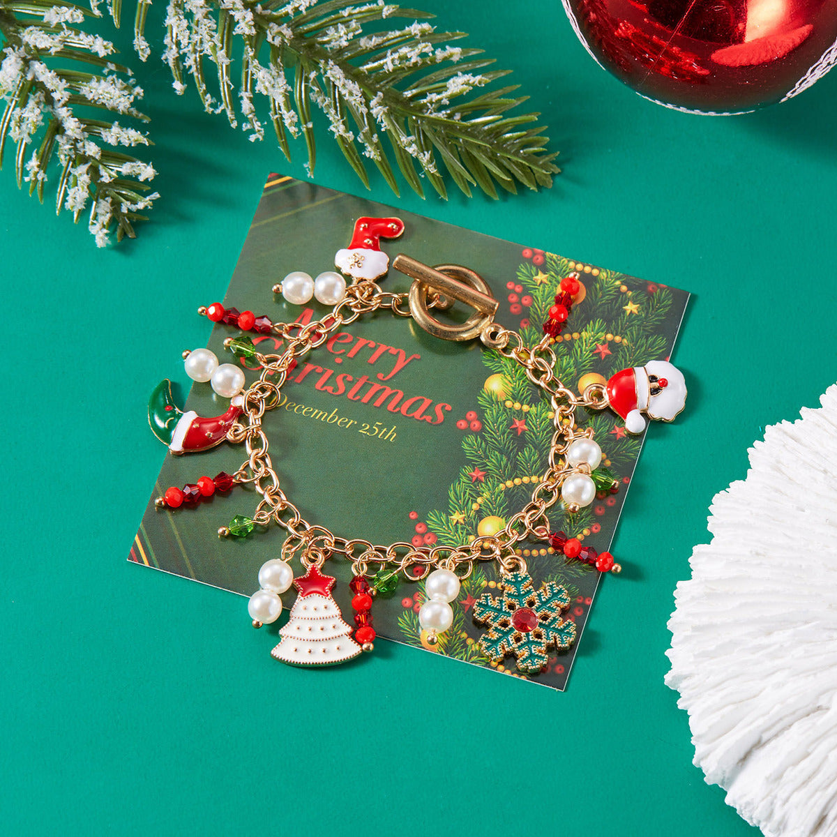Christmas Alloy Pendant Bracelet With Santa Claus Design