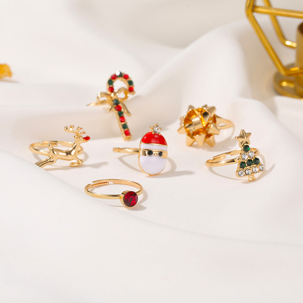 Christmas Tree Alloy Women Fashion Adjustable Rings Set