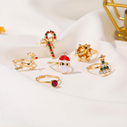 Christmas Tree Alloy Women Fashion Adjustable Rings Set