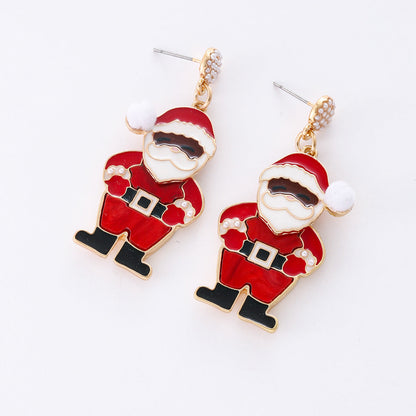 Christmas Cartoon Alloy Santa Claus Earrings Gold