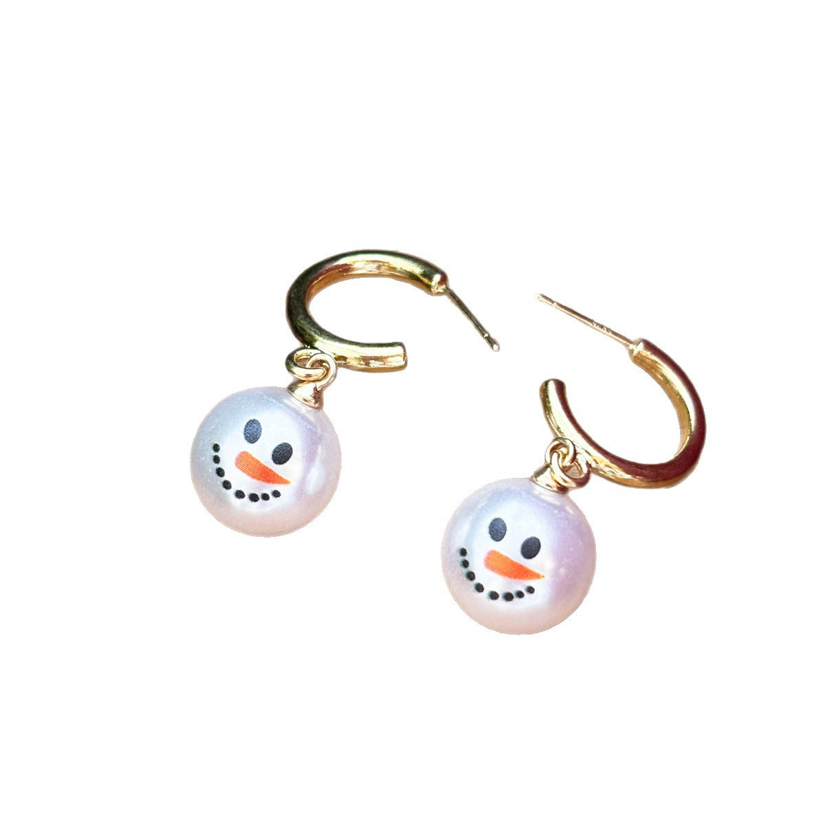 Christmas Imitation Pearl Snowman Earrings For Women