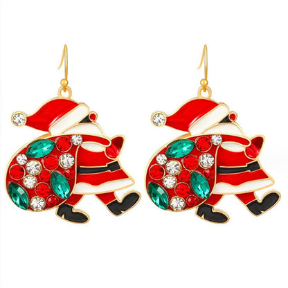 Christmas Earrings Alloy Gold Zircon Santa Claus Style