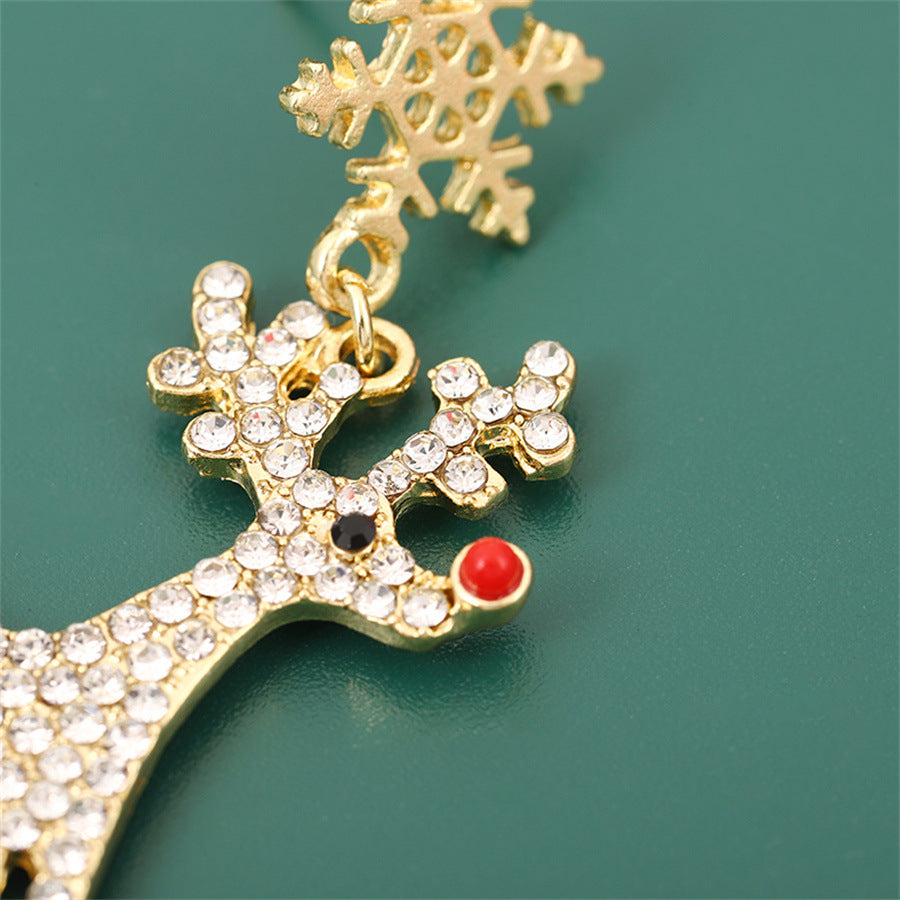 Christmas Alloy Snowflake Deer Earrings Gold