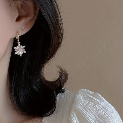 Christmas Snowflake Earrings Gold Alloy Fashion