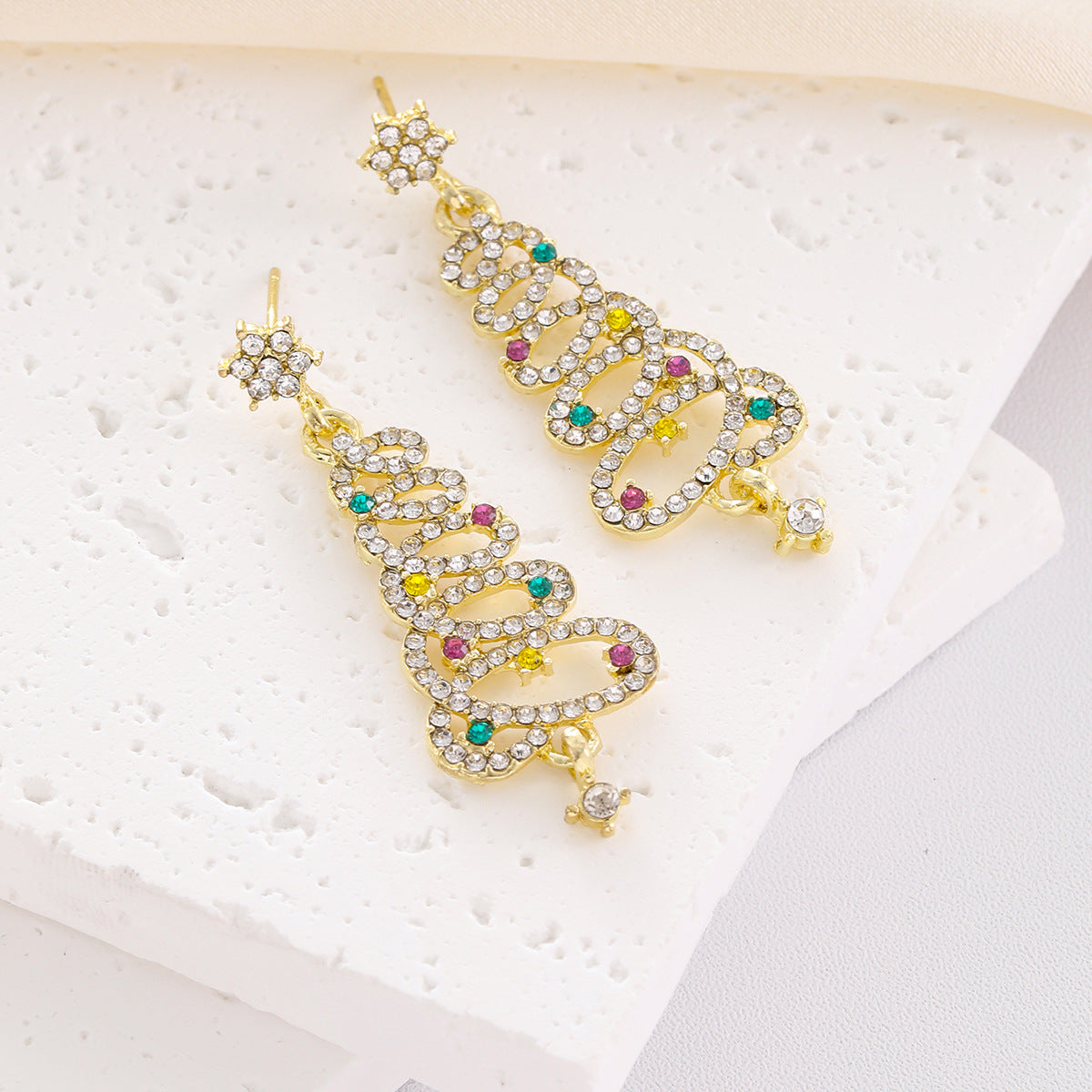 Christmas Fashion Zinc Alloy Tree Rhinestone Earrings