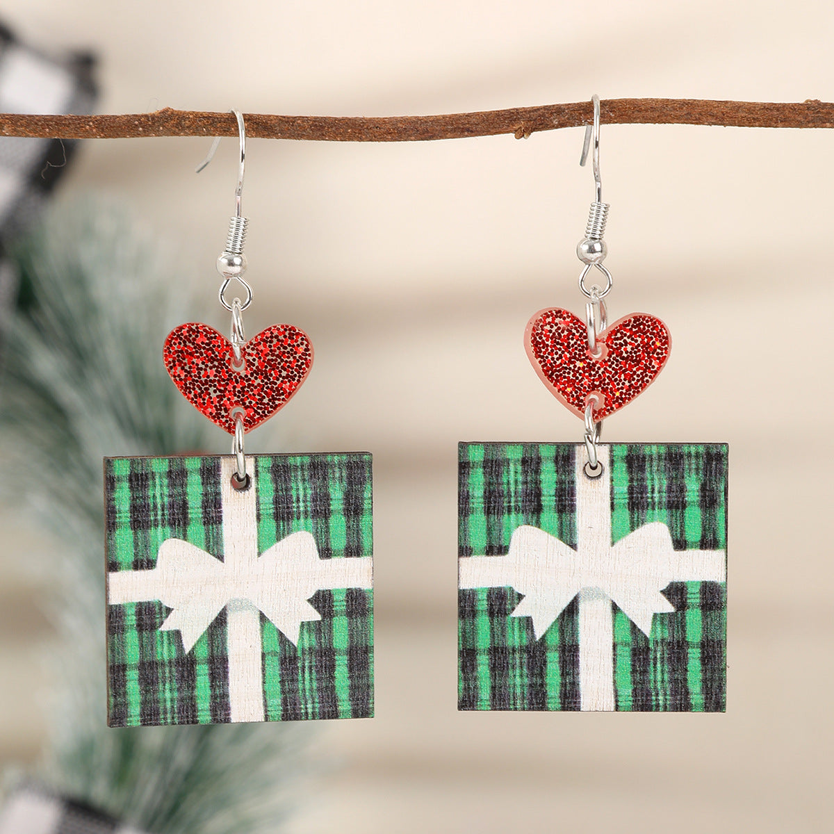 Christmas Wooden Earrings Snowman And Tree Style