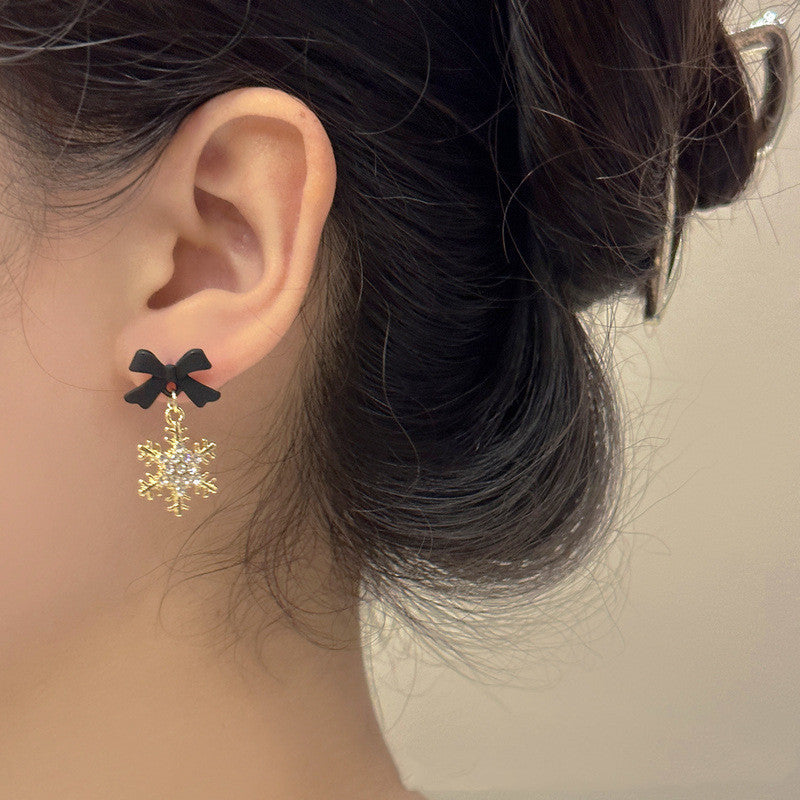 Christmas Fashion Alloy Earrings With Black Red Bowknot