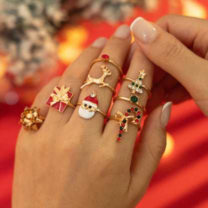 Christmas Alloy Metallic Elk Ring Set For Women