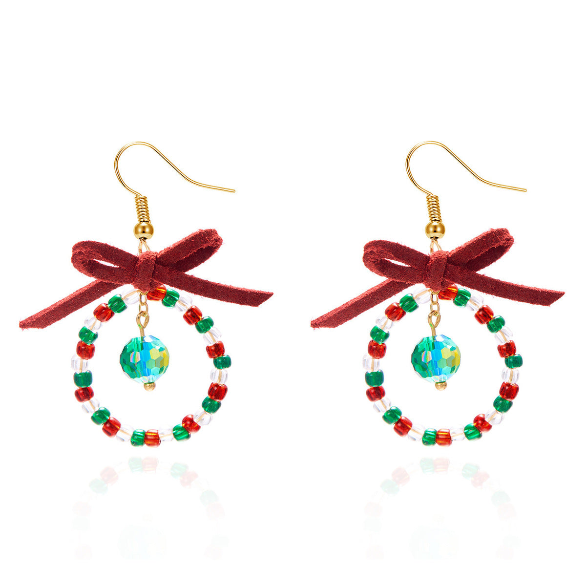 Women Christmas Earrings Multicolor Beads Bowknot Design