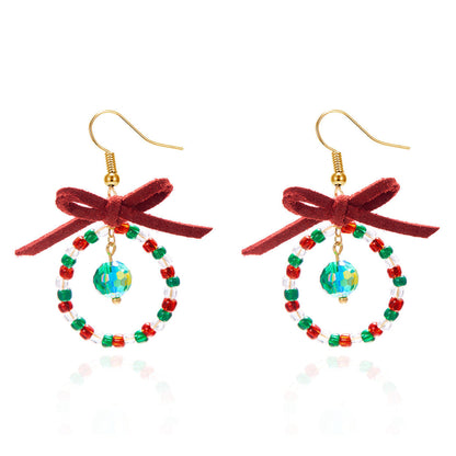 Women Christmas Earrings Multicolor Beads Bowknot Design