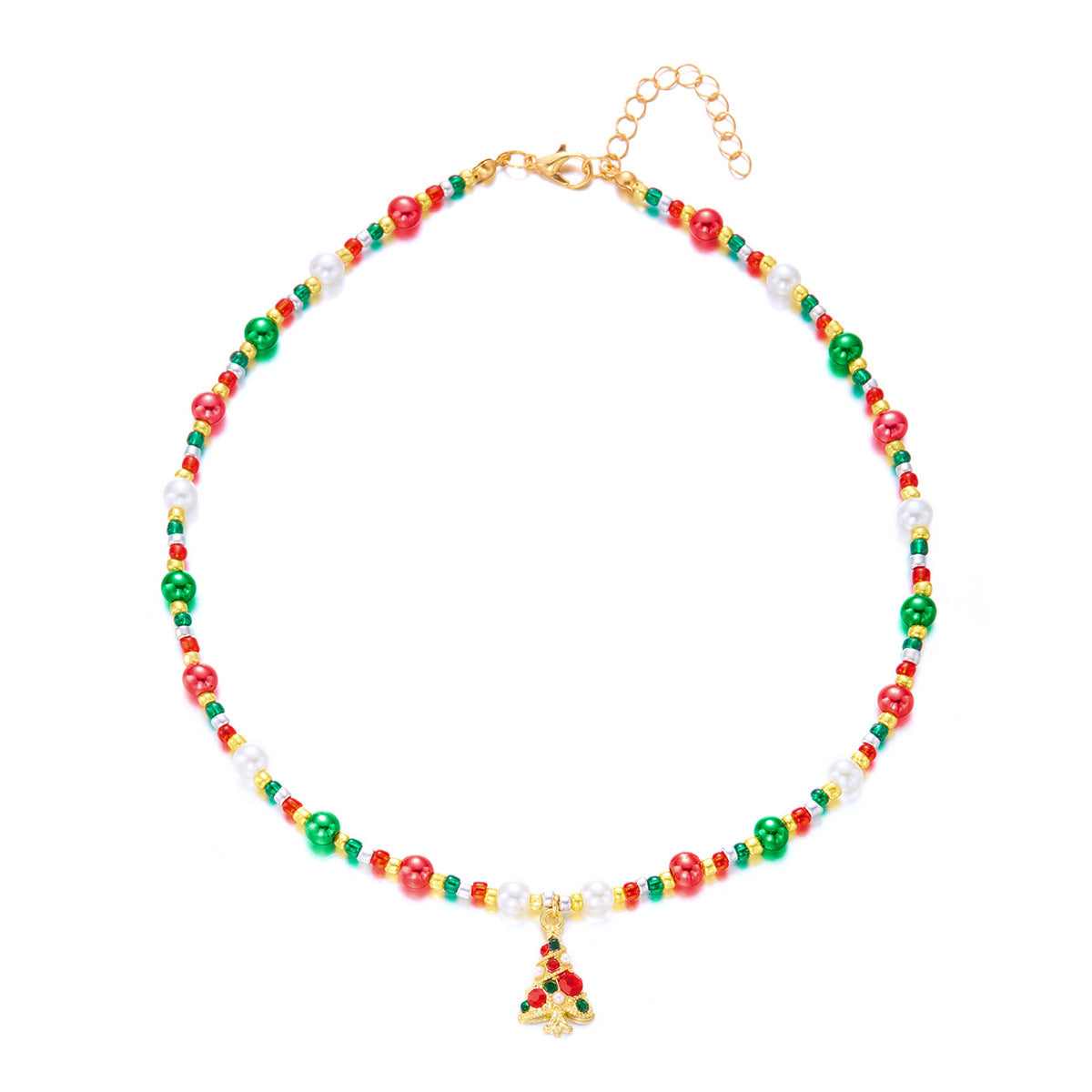 Christmas Fashion Alloy Beaded Necklace Red Green