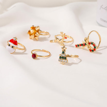 Christmas Tree Alloy Women Fashion Adjustable Rings Set